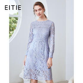 EITIE爱特爱女装秋季新款气质蕾丝镂空通勤收腰显瘦连衣裙女C2007570