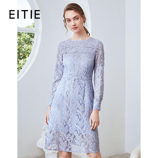 EITIE爱特爱女装秋季新款气质蕾丝镂空通勤收腰显瘦连衣裙女C2007570 商品图0