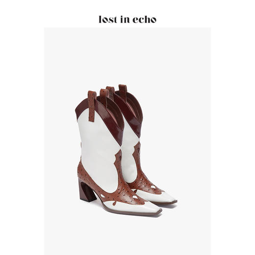 lost in echo 设计师原创 西部拼接宽筒中筒靴 商品图1