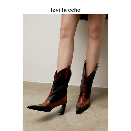 lost in echo 设计师原创 西部拼接宽筒中筒靴 商品图5