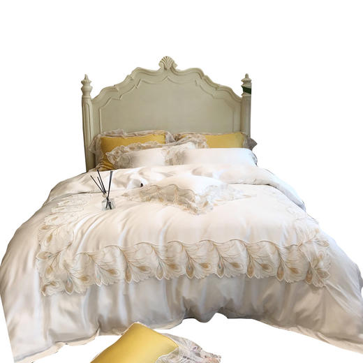高档奢华100支全纯棉床上用品四件套白色被套蕾丝花边床单 商品图4