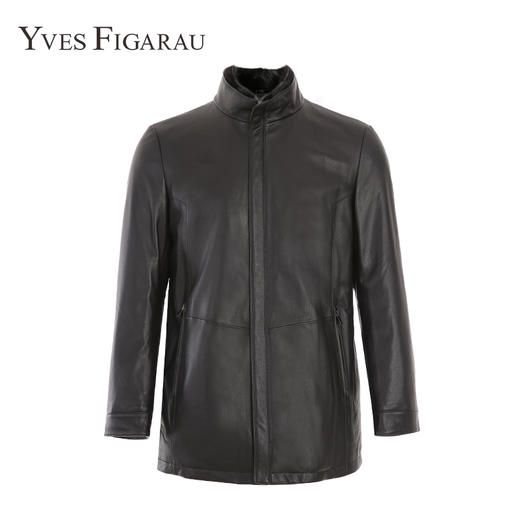 YvesFigarau伊夫·费嘉罗羊皮真皮水貂毛立领中长款皮衣羽绒883802 商品图0