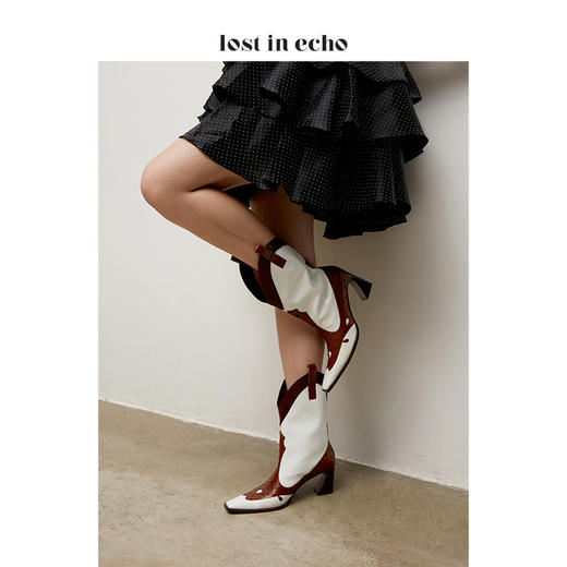 lost in echo 设计师原创 西部拼接宽筒中筒靴 商品图0