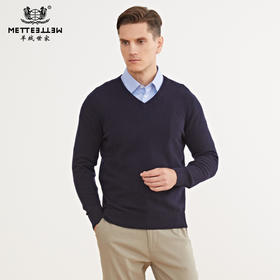 METTE羊绒世家2020秋冬新品男士100%山羊绒衫时尚V领保暖针织衫