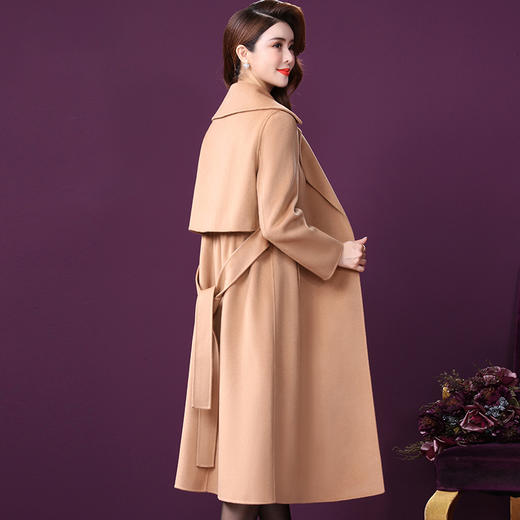 WXY-W-TN-2015双面呢大衣女2020冬新款温柔驼色含羊绒西装领收腰羊毛外套 商品图2