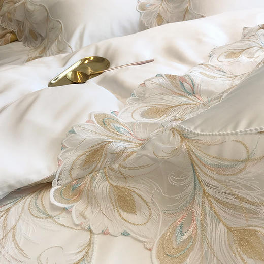 高档奢华100支全纯棉床上用品四件套白色被套蕾丝花边床单 商品图3