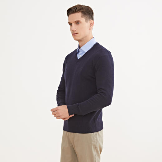 METTE羊绒世家2020秋冬新品男士100%山羊绒衫时尚V领保暖针织衫 商品图3