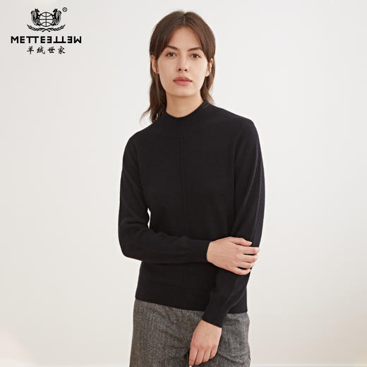 METTE羊绒世家秋冬新品女士半高领100%山羊绒衫纯色内搭毛衣 商品图0