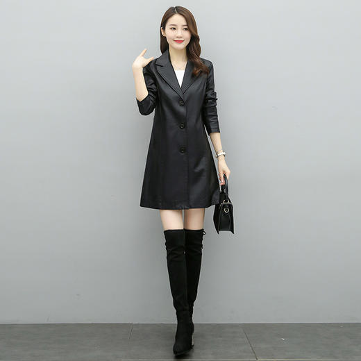 WZNH-KFLD6675MM海宁皮衣女中长款韩版修身气质皮风衣显瘦皮外套 商品图2