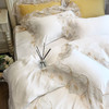 高档奢华100支全纯棉床上用品四件套白色被套蕾丝花边床单 商品缩略图1