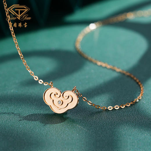 「敦煌」18K金钻石项链 祥云珐琅玫瑰金锁骨链 商品图4