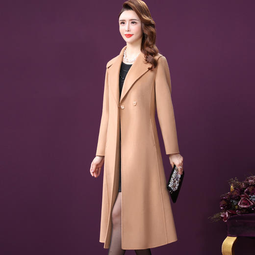 WXY-W-TN-2015双面呢大衣女2020冬新款温柔驼色含羊绒西装领收腰羊毛外套 商品图0