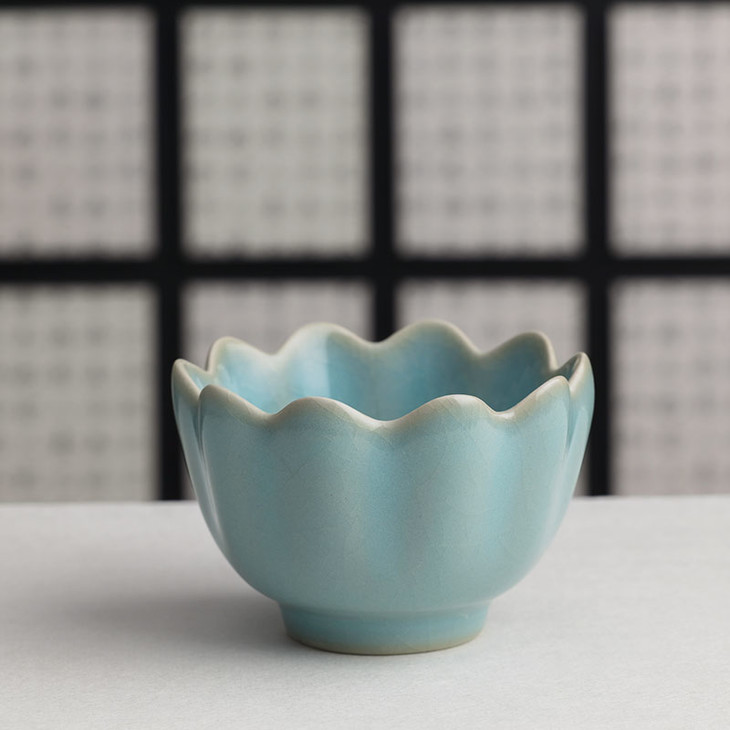 朱氏汝窑61朱文立大师制天青釉莲花式温碗小号