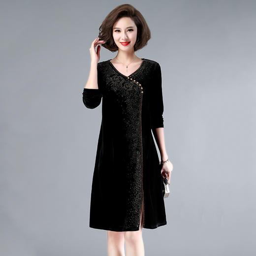WZNH-YIZX7969时尚烫砖连衣裙优雅修身显瘦黑色连衣裙 商品图2