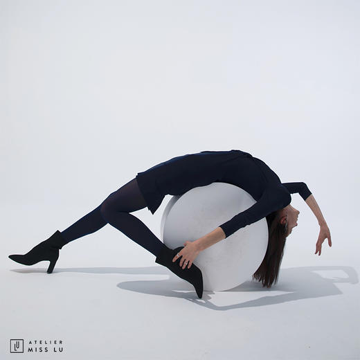 【杰克斯幻想】AtelierMissLu设计师可调领口藏蓝垫肩褶皱连衣裙/0000420C 商品图3