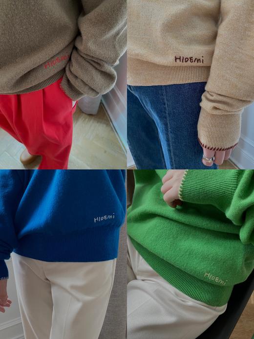 HIDEMI 本季必入/美利奴羊毛/趣味手工齿轮小撞色款廓形堆堆袖毛衣（字母刺绣设计） 商品图11