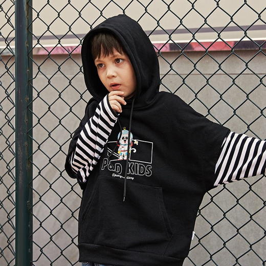 【100元任选10件】呼吸棉-原创假两件太空猫连帽卫衣qzwy003 商品图2