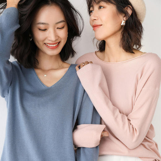 【89元任选两件】 V领圆领显瘦长袖针织衫 不挑年龄百搭外穿打底衫 春秋冬可穿 细透舒柔 日常通勤 商品图2