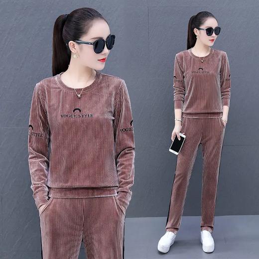 SP72653新款时尚气质休闲宽松金丝绒运动两件套TZFY 商品图2