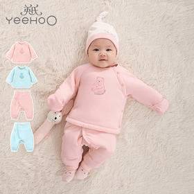 英氏婴儿宝宝蓝粉莫代尔夹棉和袍扣裤YLEAJ40002A01  YLEAJ40003A01