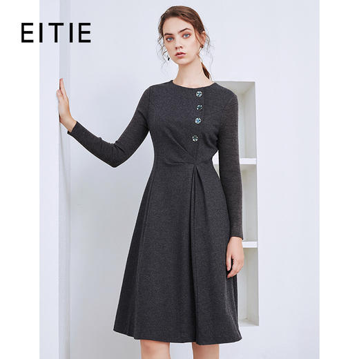 EITIE爱特爱冬季新款气质纽扣装饰褶皱收腰显瘦收腰连衣裙女6007757 商品图1