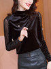 TGG-金丝绒打底衫内搭气质半高领黑色网纱钉珠长袖T恤 商品缩略图0