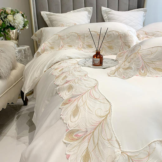 高档奢华100支全纯棉床上用品四件套白色被套蕾丝花边床单 商品图0