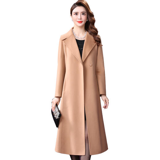 WXY-W-TN-2015双面呢大衣女2020冬新款温柔驼色含羊绒西装领收腰羊毛外套 商品图3