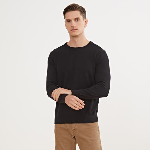 METTE羊绒世家男100%山羊绒衫2020秋冬新品圆领内搭保暖针织毛衣 商品图1