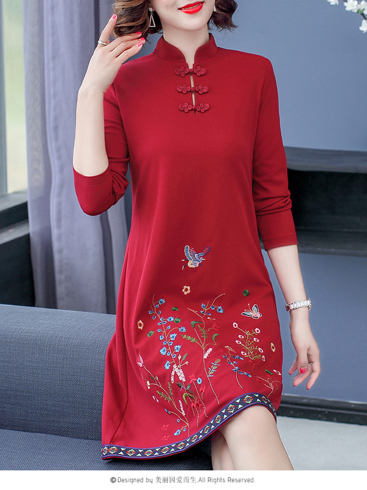 hy6572秋装连衣裙新款阔太太洋气旗袍裙中年连衣裙