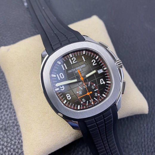 N百达翡丽新款计时手雷（计时Aquanaut）5968A彩色盘面和彩色胶带，表盘中央的计时秒针、刻度和6点位的30分钟计时盘刻度、计时指针都是橘黄色的 商品图10