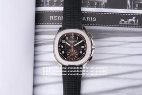 N百达翡丽新款计时手雷（计时Aquanaut）5968A彩色盘面和彩色胶带，表盘中央的计时秒针、刻度和6点位的30分钟计时盘刻度、计时指针都是橘黄色的