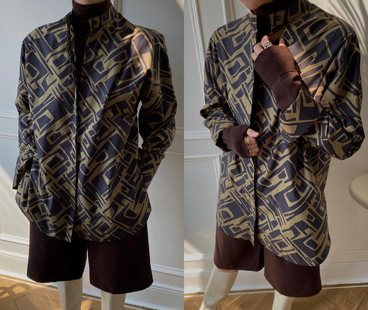 HIDEMI “我们做印花”特殊纸感几何桌椅剪影式印花廓形衬衫 商品图14