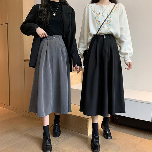 显瘦洋气中长款高腰A字裙 气质半身裙秋冬女遮胯裙子 商品图1