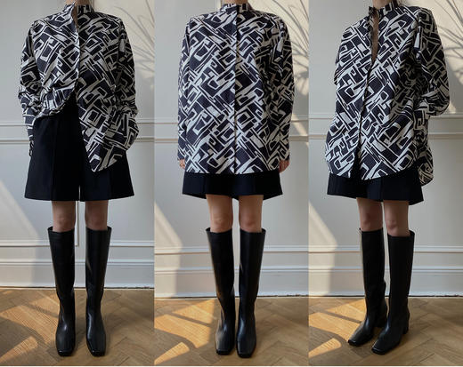 HIDEMI “我们做印花”特殊纸感几何桌椅剪影式印花廓形衬衫 商品图13