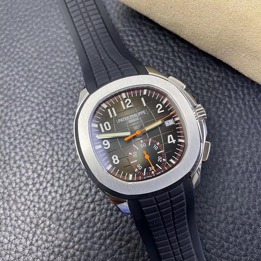 N百达翡丽新款计时手雷（计时Aquanaut）5968A彩色盘面和彩色胶带，表盘中央的计时秒针、刻度和6点位的30分钟计时盘刻度、计时指针都是橘黄色的 商品图13