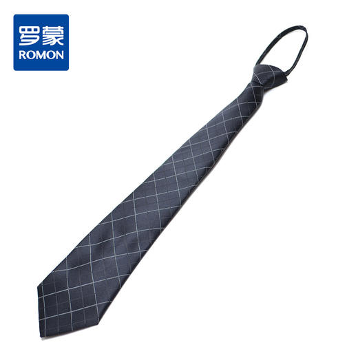 【盒装拉链领带】罗蒙领带男正装商务休闲上班蓝色格子懒人领带 商品图3