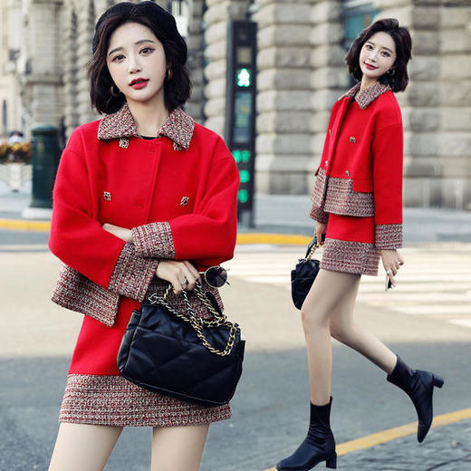 时尚修身毛呢百搭减龄两件套hrdmgy8827