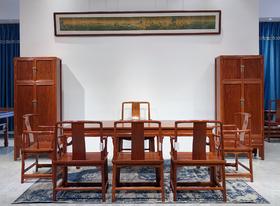 红桥红  家具严选  缅甸花梨（大果紫檀）  【198带四抽茶桌九件套】