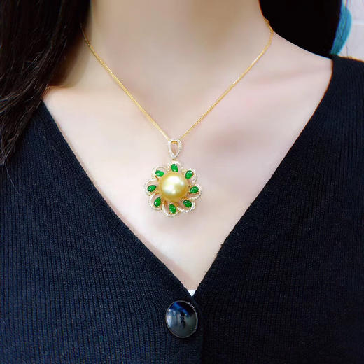 奢华霸气金珠吊坠时尚大气77翡翠镶嵌高档上档次天然南洋金珠吊坠15