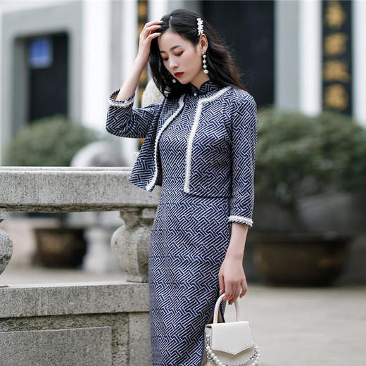YMGY-84629秋冬新款格子改良旗袍两件套 商品图1