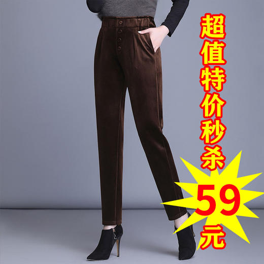 YD078新款金丝绒保暖加绒高腰弹力休闲裤TZF 商品图2