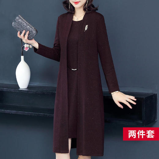 W-8854妈妈洋气新款婚中老年秋时尚套装两件套连衣裙 商品图0