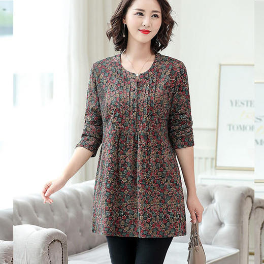 WS-2481新款妈妈秋装洋气长袖宽松大码碎花打底衫 商品图3