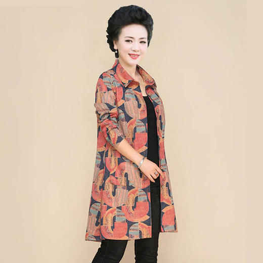 W-158874新款中长款妈妈装宽松大码开衫长袖风衣衬衫 商品图3