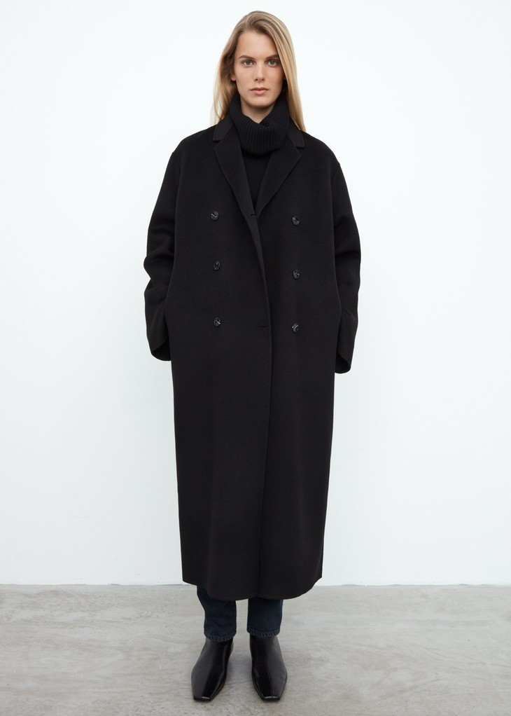 toteme20aw麻灰色黑色picos双排扣羊毛长外套