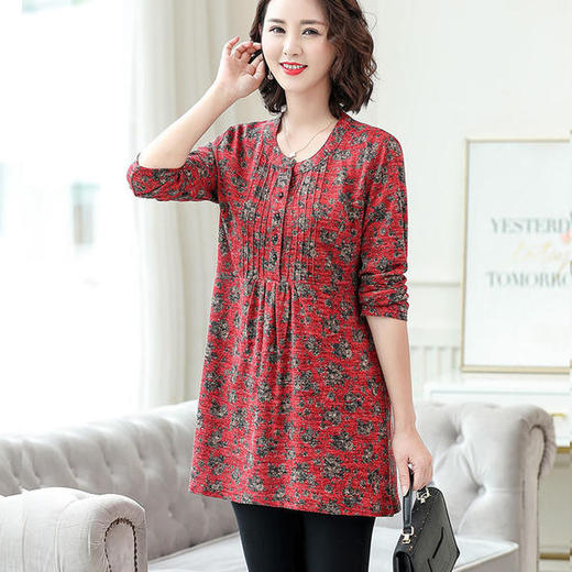 WS-2481新款妈妈秋装洋气长袖宽松大码碎花打底衫 商品图0