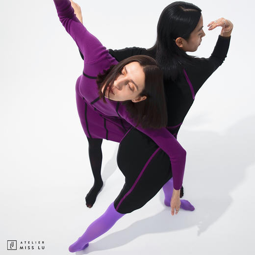 [提线玩偶]AtelierMissLu心机线条黑色撞色绵羊毛修身高弹连衣裙 商品图3