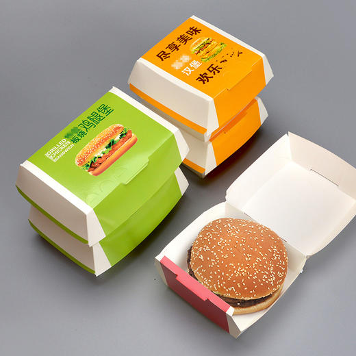 喇叭花一次性汉堡盒免折叠板烧盒防油汉堡纸打包盒包装纸盒100个 商品图1
