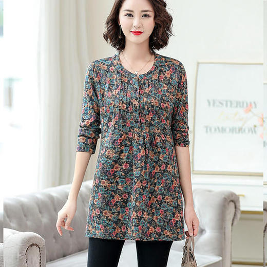 WS-2481新款妈妈秋装洋气长袖宽松大码碎花打底衫 商品图1